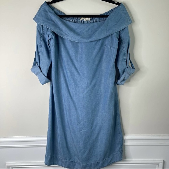 Anthropologie off the shoulder chambray dress‎ sz 4 - Picture 2 of 9